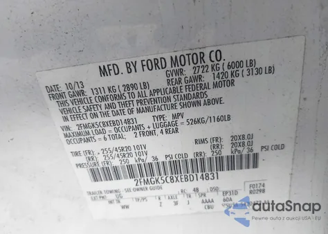 2014 Ford Flex Sel z USA, uszkodzony, nr VIN 2FMGK5C8XEBD14831